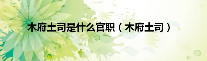木府土司(木府土司是什么官职)