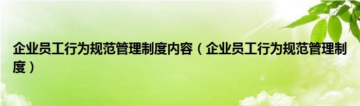 企业员工行为规范管理制度(企业员工行为规范管理制度内容)