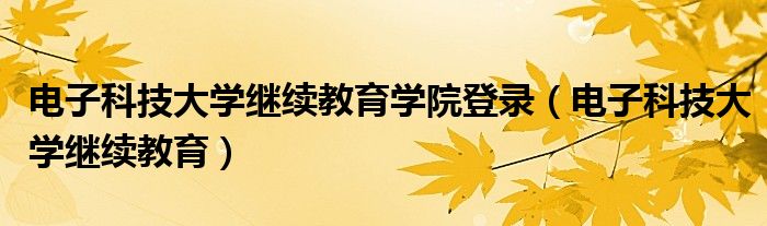 电子科技大学继续教育(电子科技大学继续教育学院登录)