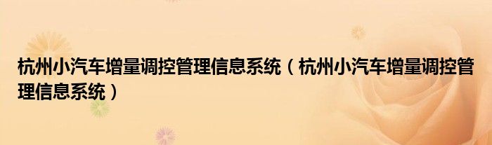杭州小汽车增量调控管理信息系统(杭州小汽车增量调控管理信息系统)