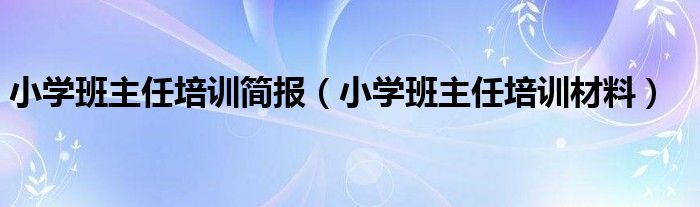 小学班主任培训材料(小学班主任培训简报)