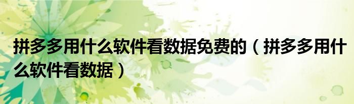 拼多多用什么软件看数据(拼多多用什么软件看数据免费的)