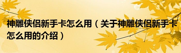 关于神雕侠侣新手卡怎么用的介绍(神雕侠侣新手卡怎么用)