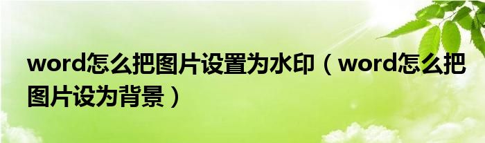 word怎么把图片设为背景(word怎么把图片设置为水印)