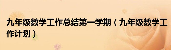 九年级数学工作计划(九年级数学工作总结第一学期)