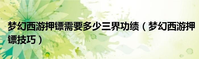 梦幻西游押镖技巧(梦幻西游押镖需要多少三界功绩)