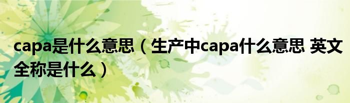 生产中capa什么意思 英文全称是什么(capa是什么意思)