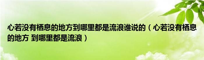 心若没有栖息的地方 到哪里都是流浪(心若没有栖息的地方到哪里都是流浪谁说的)