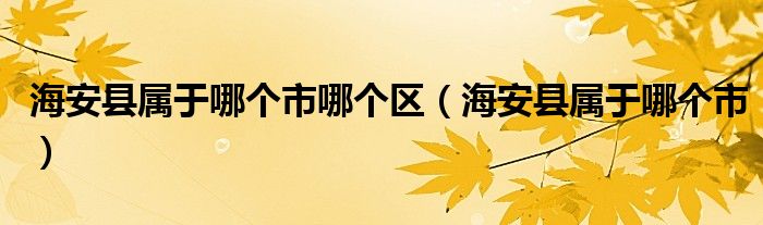 海安县属于哪个市(海安县属于哪个市哪个区)