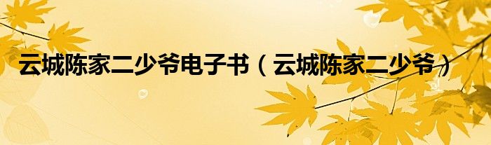 云城陈家二少爷(云城陈家二少爷电子书)