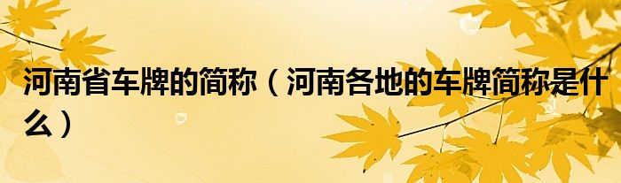 河南各地的车牌简称是什么(河南省车牌的简称)