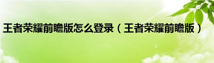 王者荣耀前瞻版(王者荣耀前瞻版怎么登录)