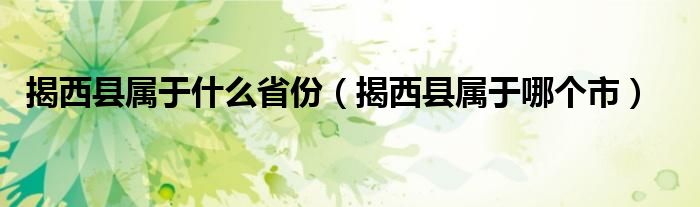 揭西县属于哪个市(揭西县属于什么省份)