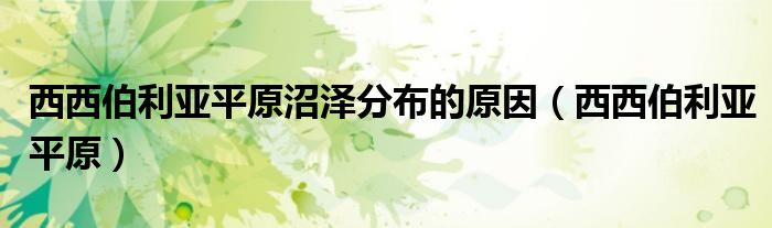 西西伯利亚平原(西西伯利亚平原沼泽分布的原因)