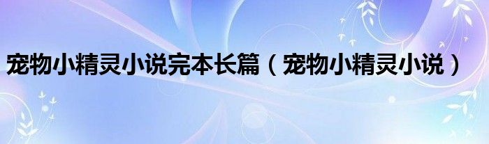 宠物小精灵小说(宠物小精灵小说完本长篇)