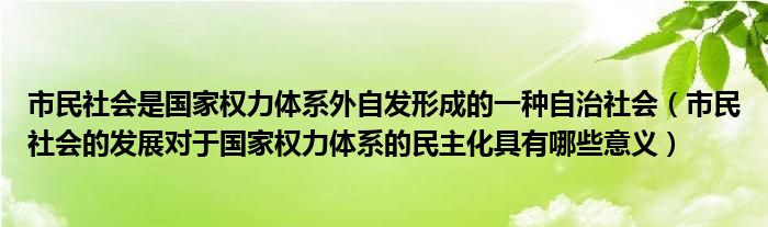 市民社会的发展对于国家权力体系的民主化具有哪些意义(市民社会是国家权力体系外自发形成的一种自治社会)