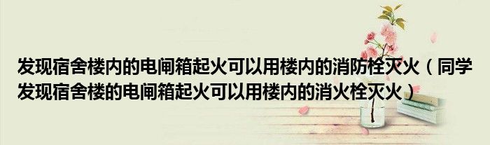 同学发现宿舍楼的电闸箱起火可以用楼内的消火栓灭火(发现宿舍楼内的电闸箱起火可以用楼内的消防栓灭火)