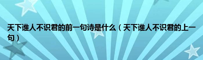 天下谁人不识君的上一句(天下谁人不识君的前一句诗是什么)