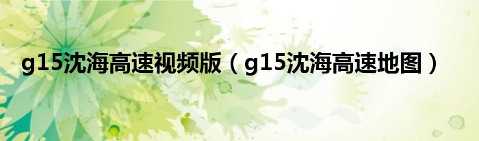 g15沈海高速地图(g15沈海高速视频版)