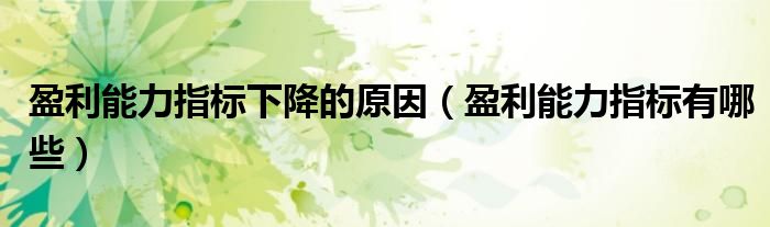 盈利能力指标有哪些(盈利能力指标下降的原因)