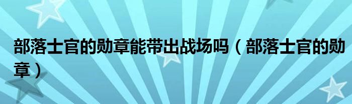 部落士官的勋章(部落士官的勋章能带出战场吗)