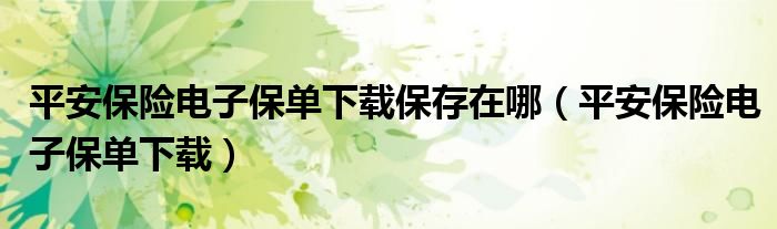 平安保险电子保单下载(平安保险电子保单下载保存在哪)