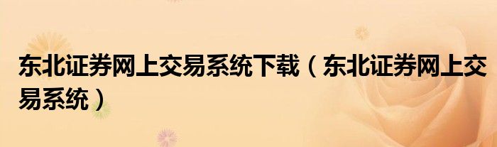 东北证券网上交易系统(东北证券网上交易系统下载)