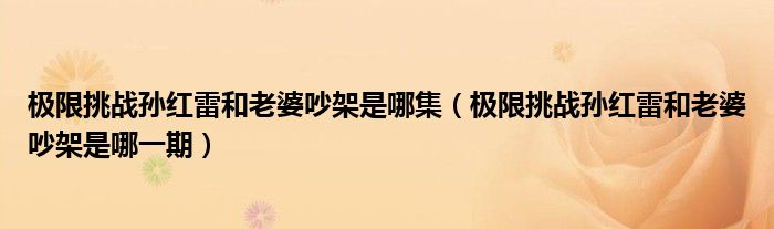 极限挑战孙红雷和老婆吵架是哪一期(极限挑战孙红雷和老婆吵架是哪集)