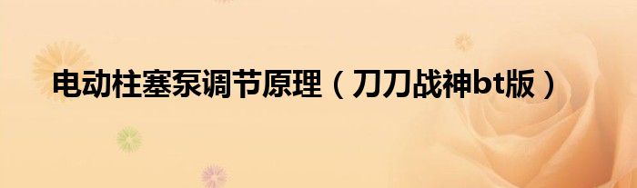 刀刀战神bt版(电动柱塞泵调节原理)
