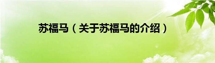 关于苏福马的介绍(苏福马)