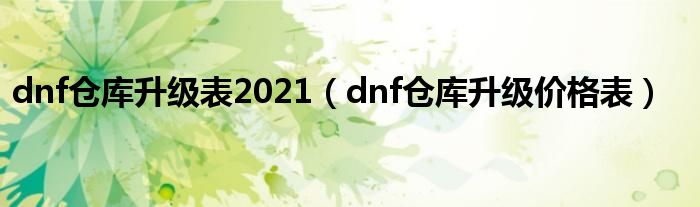 dnf仓库升级价格表(dnf仓库升级表2021)