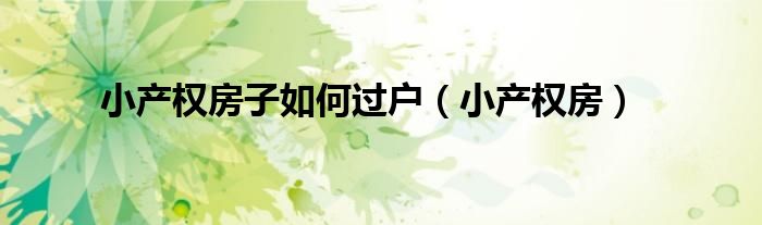 小产权房(小产权房子如何过户)