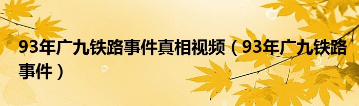 93年广九铁路事件(93年广九铁路事件真相视频)