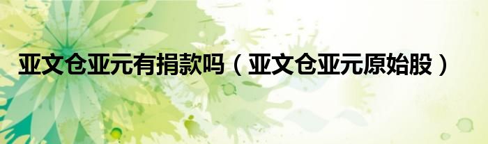 亚文仓亚元原始股(亚文仓亚元有捐款吗)