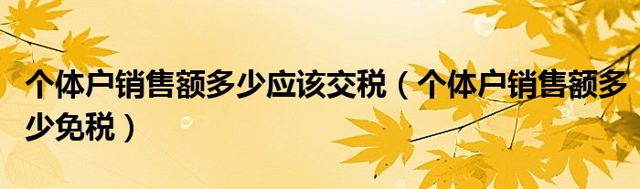 个体户销售额多少免税(个体户销售额多少应该交税)