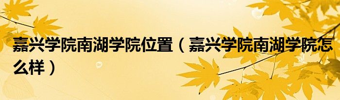 嘉兴学院南湖学院怎么样(嘉兴学院南湖学院位置)