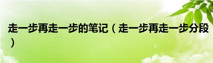 走一步再走一步分段(走一步再走一步的笔记)