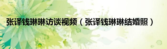 张译钱琳琳结婚照(张译钱琳琳访谈视频)