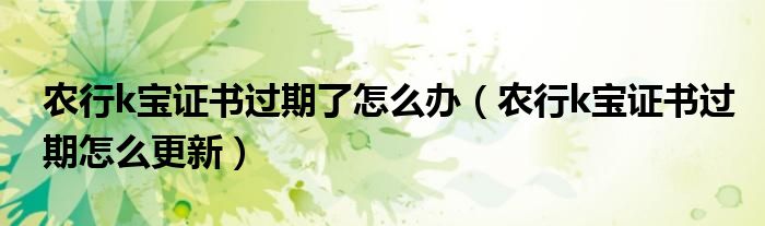 农行k宝证书过期怎么更新(农行k宝证书过期了怎么办)