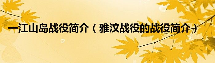 雅汶战役的战役简介(一江山岛战役简介)