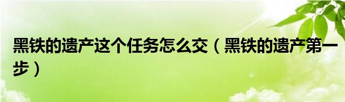黑铁的遗产第一步(黑铁的遗产这个任务怎么交)