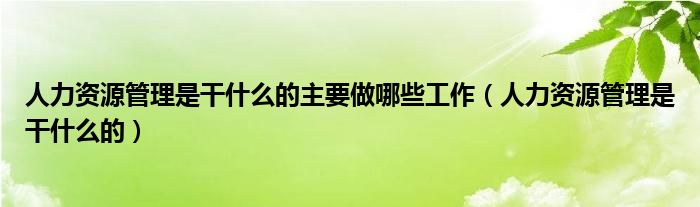 人力资源管理是干什么的(人力资源管理是干什么的主要做哪些工作)