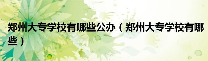 郑州大专学校有哪些(郑州大专学校有哪些公办)