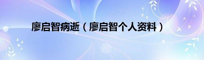 廖启智个人资料(廖启智病逝)
