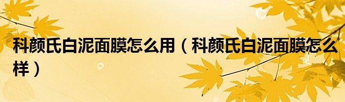 科颜氏白泥面膜怎么样(科颜氏白泥面膜怎么用)