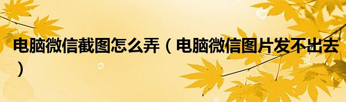 电脑微信图片发不出去(电脑微信截图怎么弄)