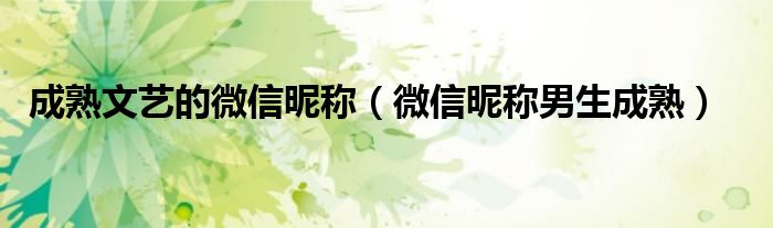 微信昵称男生成熟(成熟文艺的微信昵称)