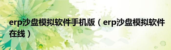 erp沙盘模拟软件在线(erp沙盘模拟软件手机版)