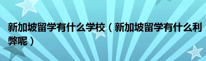 新加坡留学有什么利弊呢(新加坡留学有什么学校)