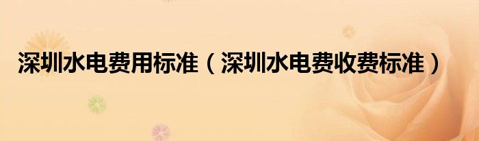 深圳水电费收费标准(深圳水电费用标准)